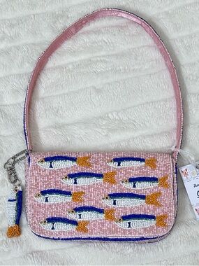 Viral Pink Beaded Shoulder Bag of Sardines w/ matching Charm NWT
